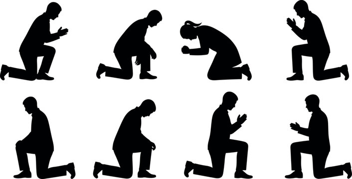 Silhouette of people kneeling in prayer or supplication