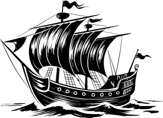 Vintage black and white sailing ship white background © simplevector