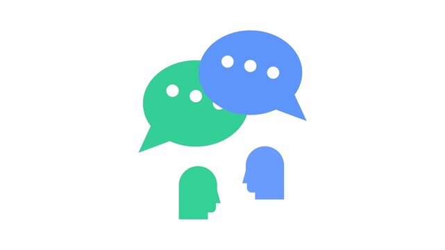 Animated people icons communicating on white background