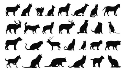Fototapeta premium Animals silhouettes collection features various domestic and wild creatures arranged in a grid format to provide a comprehensive visual library for graphic design projects and educational creative.