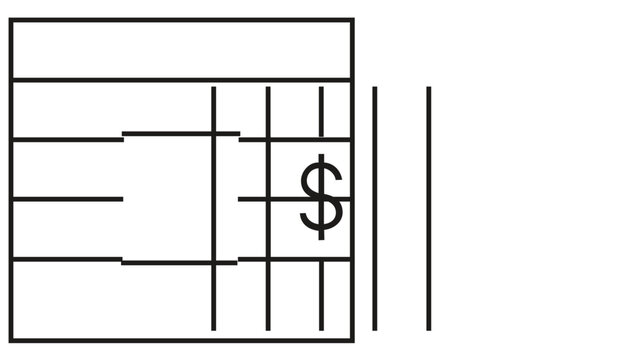 Minimalist vector icon illustration of a financial calendar featuring a dollar sign on a specific date, symbolizing budget planning, payment deadlines, savings goals, and fiscal management.