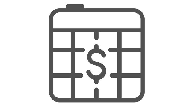 Financial planning vector icon illustration featuring a calendar with a dollar sign, representing budget management, payment schedules, tax deadlines, and investment tracking in a clean line art