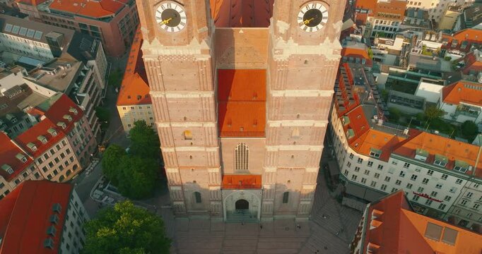 Munich Frauenkirche Church Aerial Footage