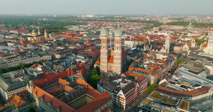 Munich Frauenkirche Church Aerial Footage