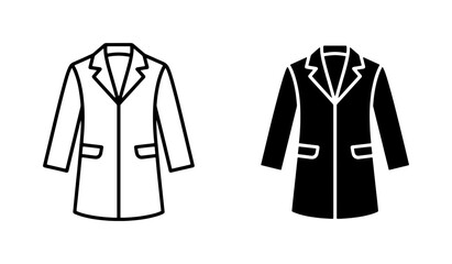 Naklejka premium Lab Coat Icons, Medical Attire Vector Graphics, Science Professional Clothing, Healthcare Uniform Symbols, White and Black Outline and Silhouette