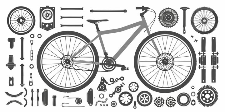 bicycle parts diagram a technical illustration with gray tones