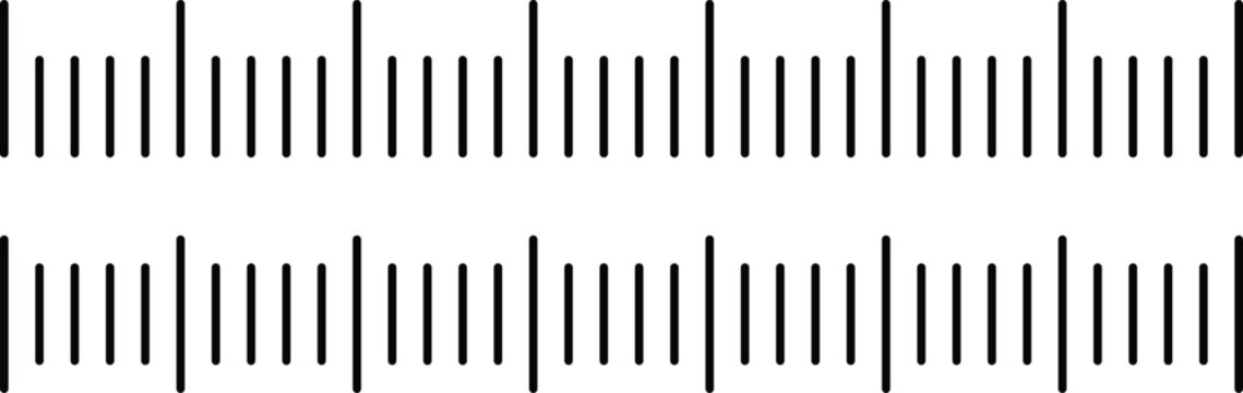 Measurement scale and ruler marks vector set. Horizontal millimeter and centimeter scale lines for precision measuring tools, drafting, and engineering design.