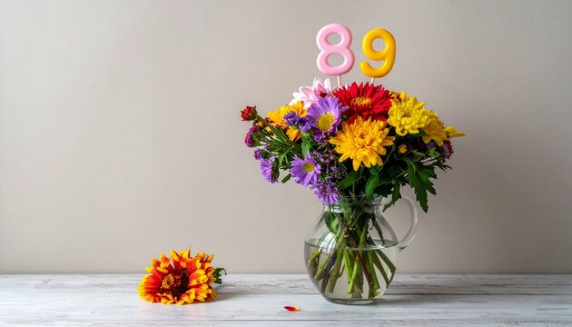 Vibrant Flower Bouquet with Number 89 for Birthday or Anniversary Celebration