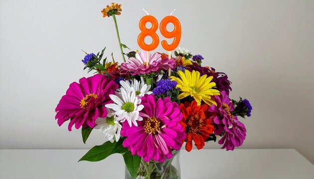 Vibrant Flower Bouquet with Number 89 for Birthday or Anniversary Celebration