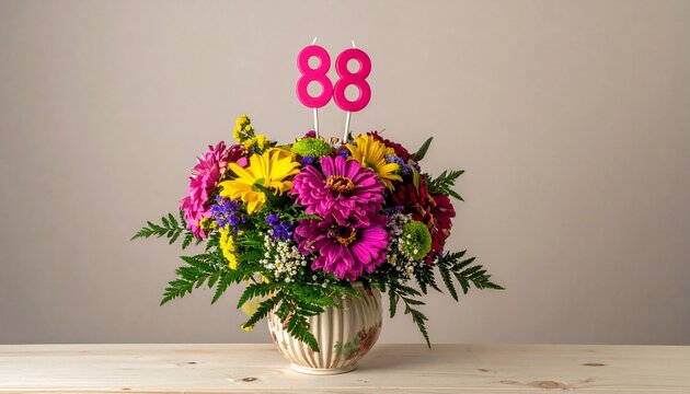 Vibrant Flower Bouquet with Number 88 for Birthday or Anniversary Celebration