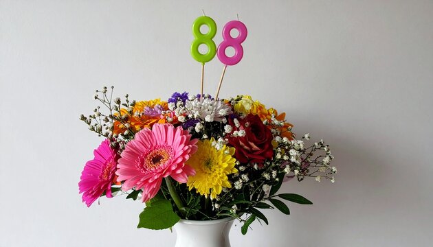 Vibrant Flower Bouquet with Number 88 for Birthday or Anniversary Celebration