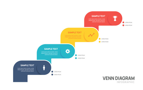 Venn diagram business infographic chart template 4 options, presentation with venn diagram elements vector illustration.