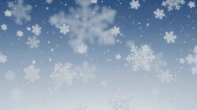 Beautiful falling snowflakes against a clear blue sky in winter season background
