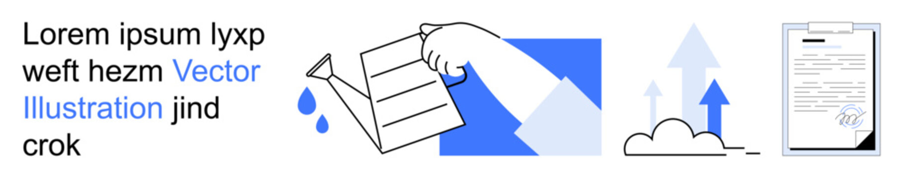 Data transfer, document processing, cloud storage, official agreements, digital transformation, business workflow. A hand holding paper, cloud icons and signed paper. Data transfer and document