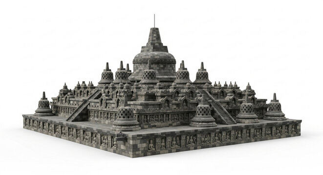 3d render of borobudur temple in indonesia