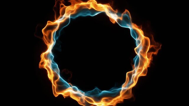 blue fire smoke effect swirling circular ring particle vortex motion graphics 4K looped ideal adding dynamic logos titles text black background circle graphic flowing around shape copy logotype