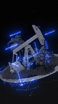 Futuristic Oil Pumpjack with Energy Market Data and Commodity Trading Interface