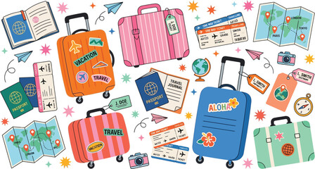 Global Travel and Vacation Essentials Vector Illustration © Nasir