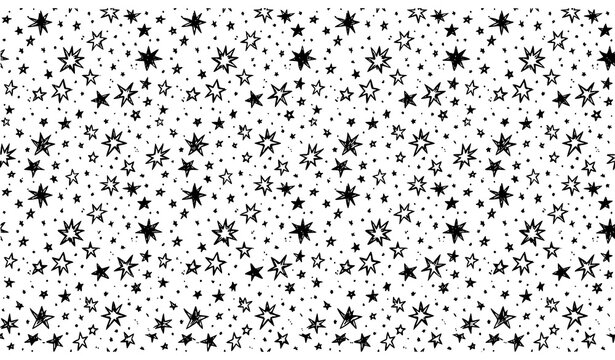 Seamless star pattern vector black and white hand drawn doodle