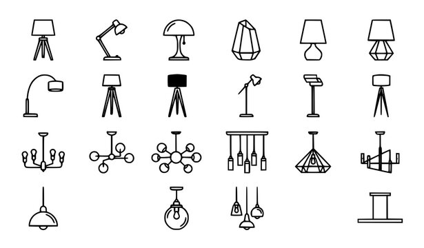 Interior lighting icon set black and white lamp vector
