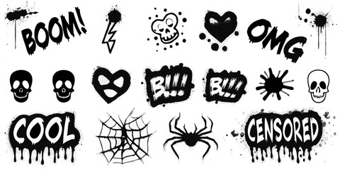 Graffiti stencils collection with punk and pop art elements isolated on white © Asish