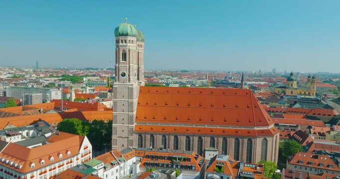Munich Frauenkirche Church Aerial Footage