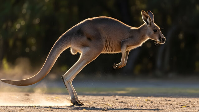 Wild kangaroo jumping fast in the australian outback