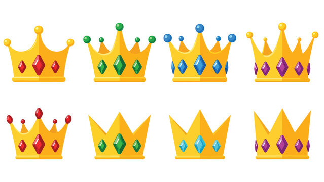 Vector crown icon set with gemstones and jewels - Line and glyph solid icon and logo template - Clipart, sticker - icon set