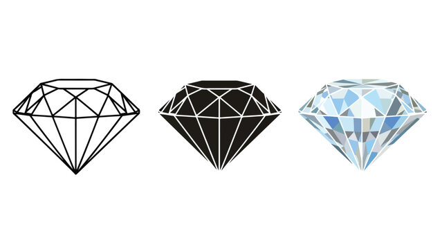 Diamond shapes vector icon set with wireframe and gem styles - Blue icon set - Modern style icon  - Glyph and solid icon set - Icon vector