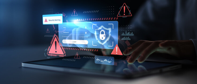 Cybersecurity Alert with Secure Login Screen and Digital Threat Warnings.