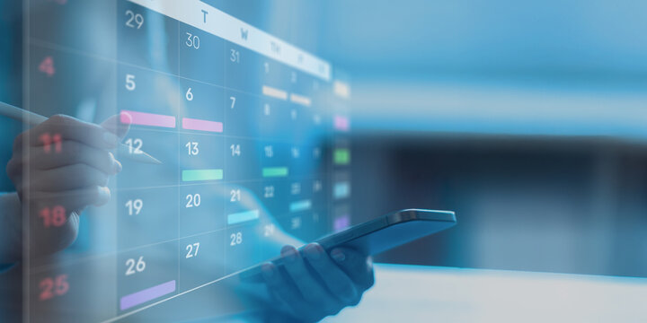 Project Management and Schedule Planning Displayed on a Digital Calendar Interface.