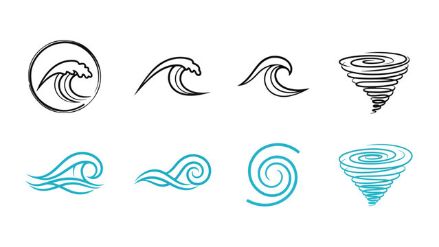 Wave and water vortex vector icon set - Blue icon set - Modern style icon  - Glyph and solid icon set - Icon vector