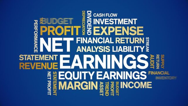 Net Earnings animated word cloud-text design animation tag kinetic typography seamless loop.