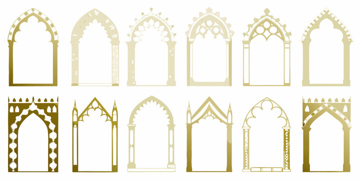 ornate gothic arch collection vector illustration on white background