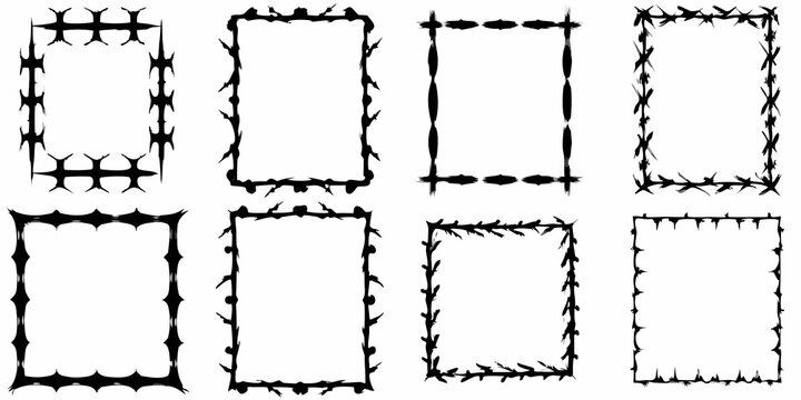 nine black barbed wire frame vector illustrations on white background