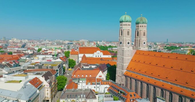 Munich Frauenkirche Church Aerial Footage