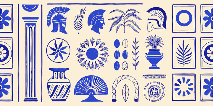 ancient greek ornaments and motifs blue vector illustration