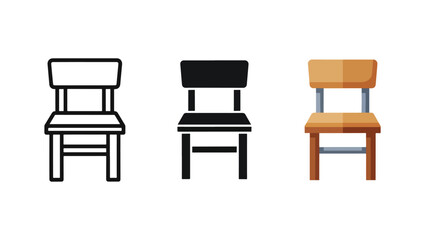 Fototapeta premium Set of three minimalist chairs vector icons - Blue icon set - Modern style icon - Glyph and solid icon set - Icon vector