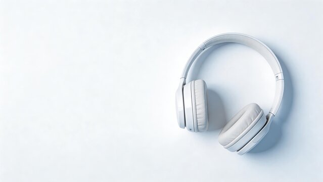 White wireless headphones on light background minimalist tech concept modern audio device clean design copy space flat lay studio shot high quality professional elegant simple
