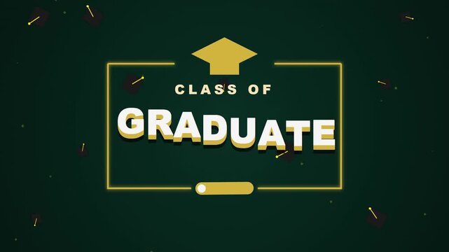 Animated Class of Graduate Title with Gold Cap and Particles
