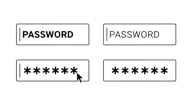 Vector password entry icon set with field and asterisks - Blue icon set - Modern style icon  - Glyph and solid icon set - Icon vector