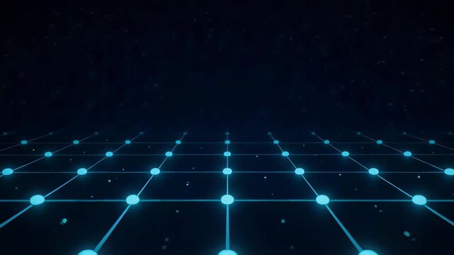 Digital grid with glowing nodes, seamless loop
