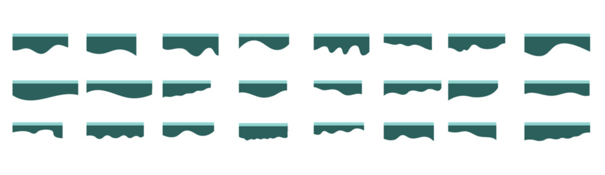 Collection of dividers shape templates.  Modern separator header for website and app.  Collection of wavy decorative border for web design element vector. Divider set isolated on white background.