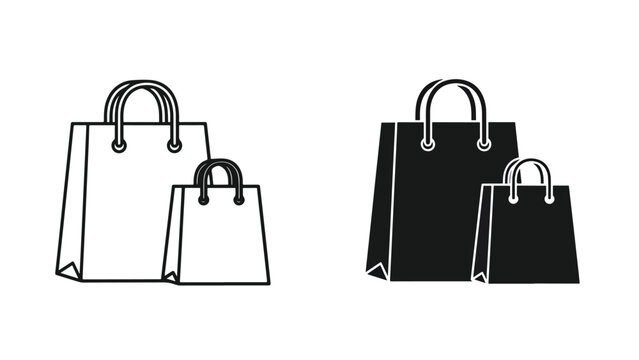 Vector shopping bag icon set minimal line art - Line and glyph solid icon and logo template - Clipart, sticker - icon set