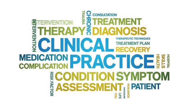 Clinical Practice animated word cloud-text design animation tag kinetic typography seamless loop.