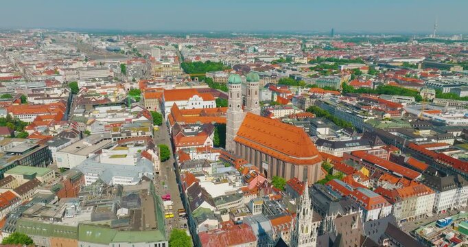 Munich Frauenkirche Church Aerial Footage