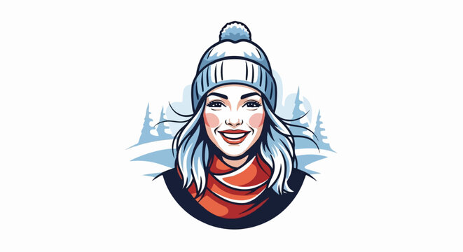 Stylish woman in winter hat and scarf smiles