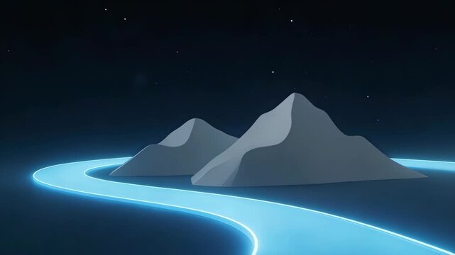 Abstract glowing path leading to mountains