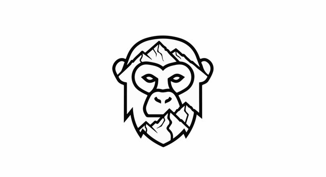 Stylized ape face with mountains integrated into its features