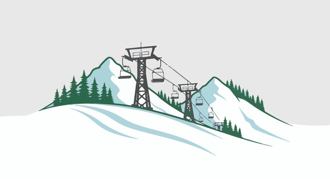 Snow covered mountains with ski lift towers and chairs